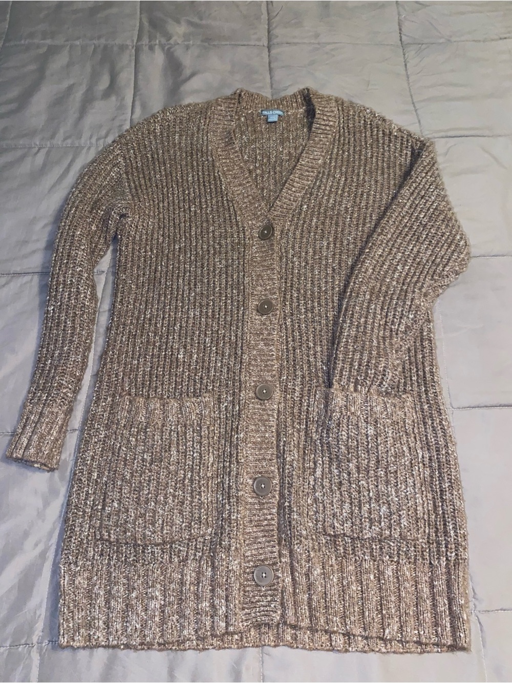 Falls Creek Ribbed Long Button-Front Cardigan - Taupe